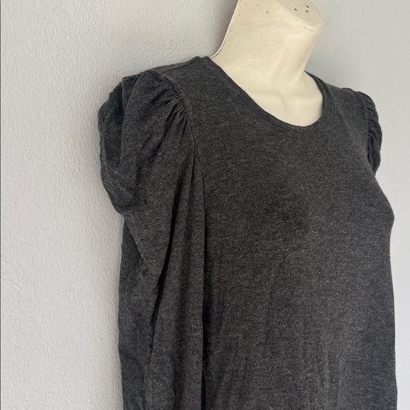 DREW dark gray ruffle puff shoulder crewneck stretch long sleeve top size small - Picture 5 of 15